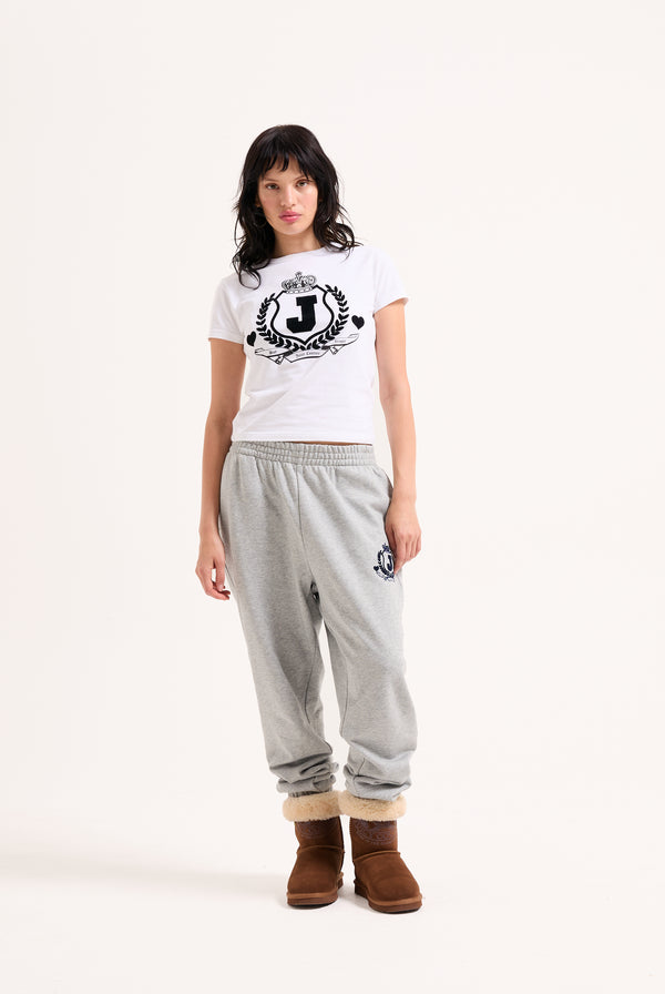 SILVER MARL FLOCKED CREST CUFFED JOGGERS