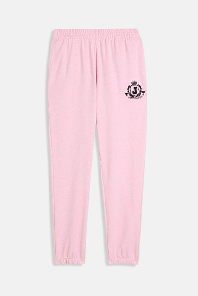 PINK MARL FLOCKED CREST CUFFED JOGGERS