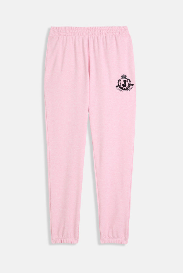 PINK MARL FLOCKED CREST CUFFED JOGGERS