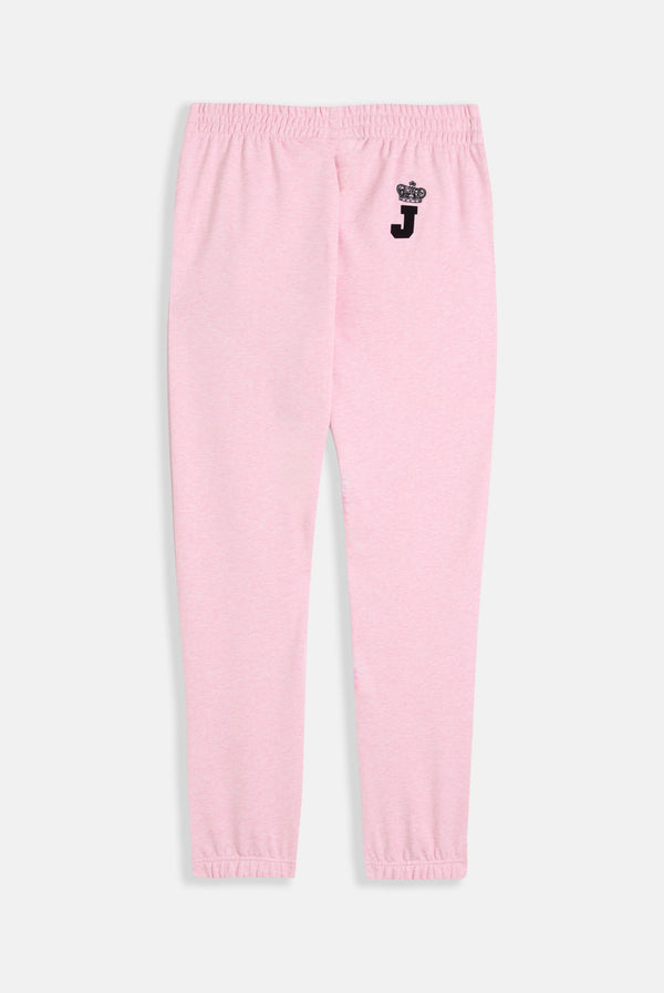 PINK MARL FLOCKED CREST CUFFED JOGGERS