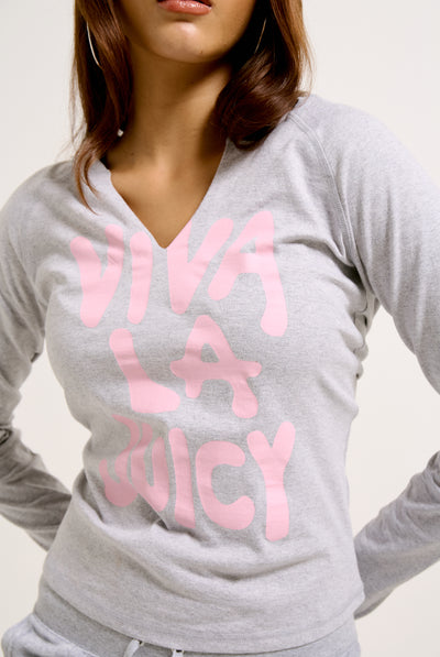 THE ICONS | SILVER MARL 'VIVA LA JUICY' HOODED TOP