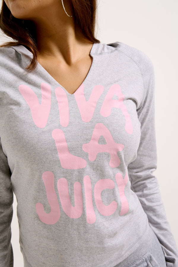 THE ICONS | SILVER MARL 'VIVA LA JUICY' HOODED TOP