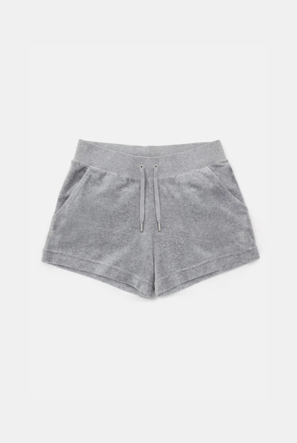 SILVER MARL COTTON VELOUR TRACK SHORT WITH BACK POCKET