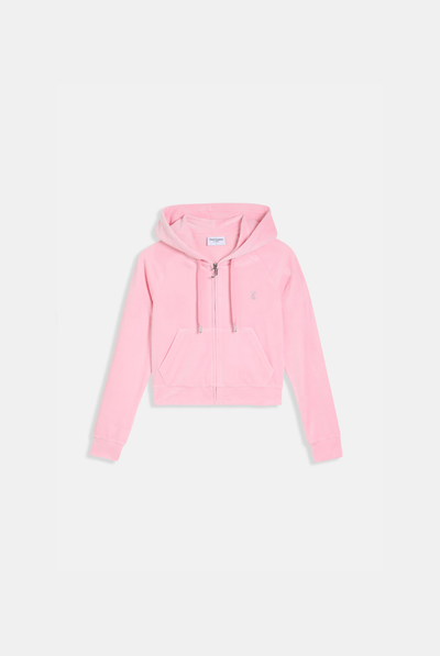 JUICY PINK DIAMANTÉ VELOUR ZIP-THROUGH HOODIE
