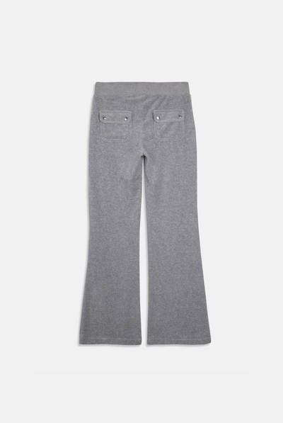 SILVER MARL LOW RISE COTTON VELOUR TRACK PANTS