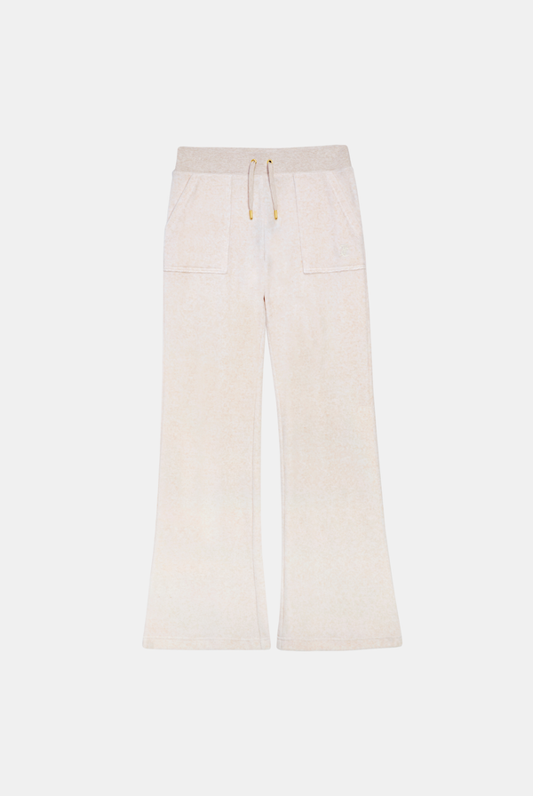 OATMEAL MARL & GOLD LOW RISE FLARE CLASSIC VELOUR TRACK PANT