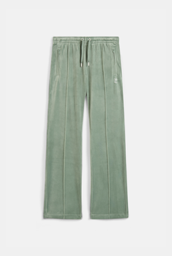 Displays the chinois green 'Juicy' velour diamanté tracksuit bottom 