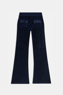 Displays the Night Sky 'Juicy' branded low rise velour track pants 