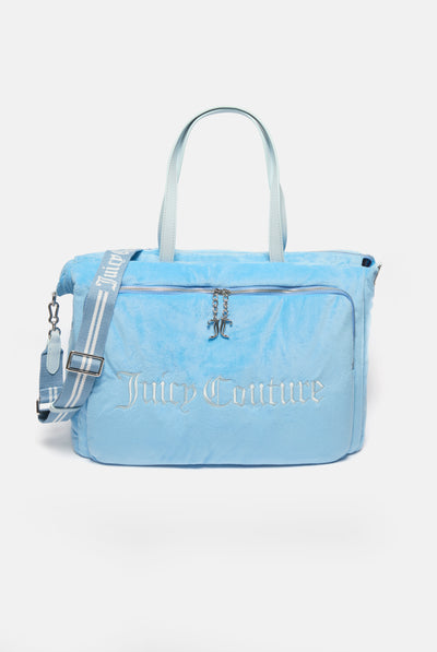 LIGHT BLUE VELOUR EMBROIDERED WEEKENDER BAG