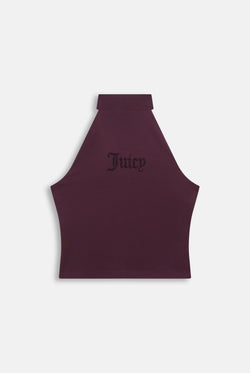 Displays the Winetasting 'Juicy' branded Diamante Halter Top
