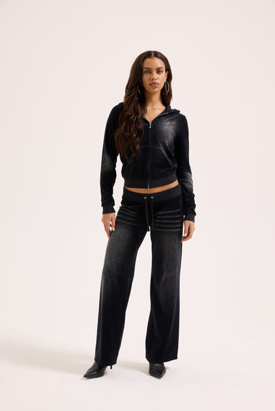 WASHED BLACK COTTON VELOUR OG STRAIGHT LOW RISE PANT