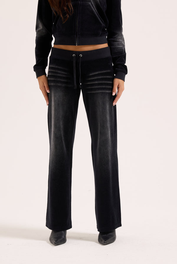 WASHED BLACK COTTON VELOUR OG STRAIGHT LOW RISE PANT