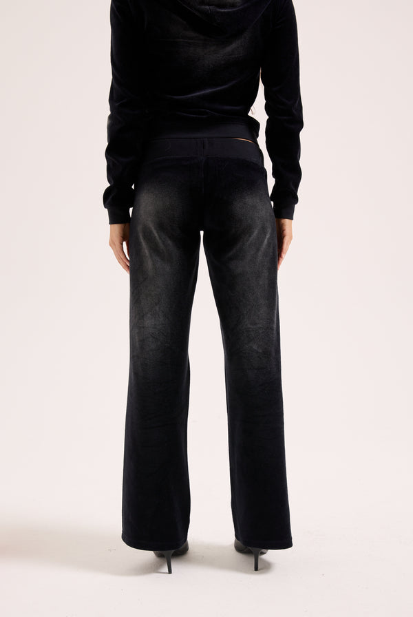 WASHED BLACK COTTON VELOUR OG STRAIGHT LOW RISE PANT