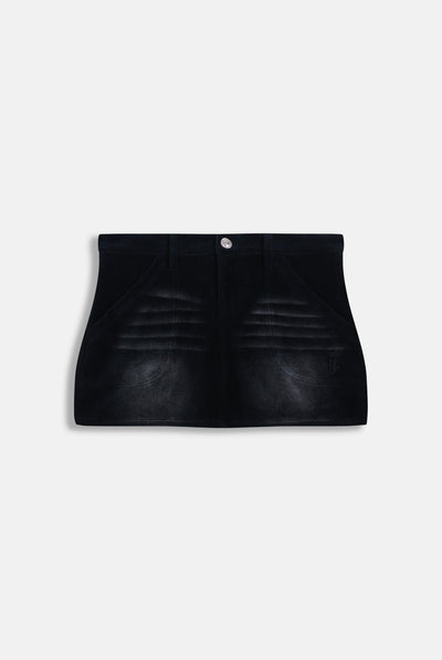WASHED BLACK COTTON VELOUR MINI SKIRT