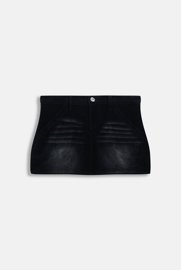 WASHED BLACK COTTON VELOUR MINI SKIRT