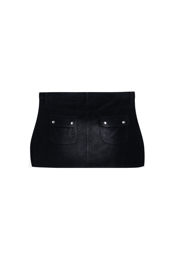 WASHED BLACK COTTON VELOUR MINI SKIRT