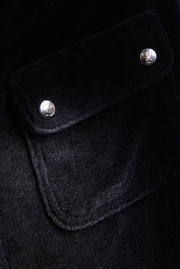 WASHED BLACK COTTON VELOUR MINI SKIRT