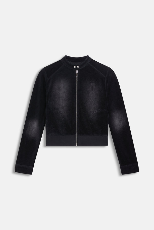 WASHED BLACK WASHED COTTON VELOUR MOTO JACKET