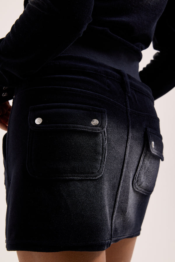 WASHED BLACK COTTON VELOUR MINI SKIRT