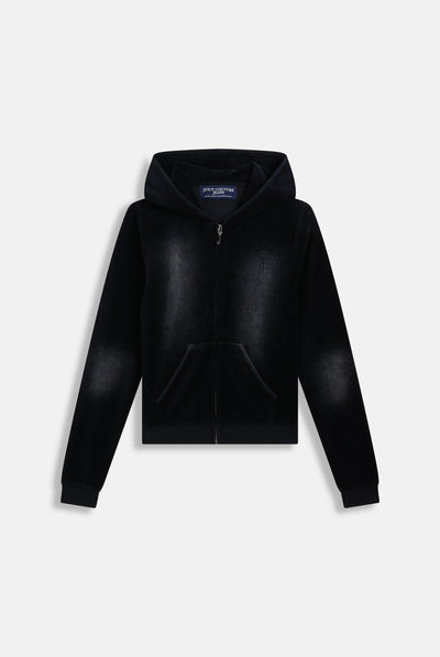 WASHED BLACK COTTON VELOUR HERITAGE HOODIE