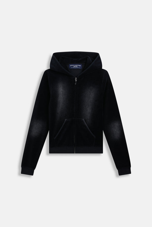 WASHED BLACK COTTON VELOUR HERITAGE HOODIE