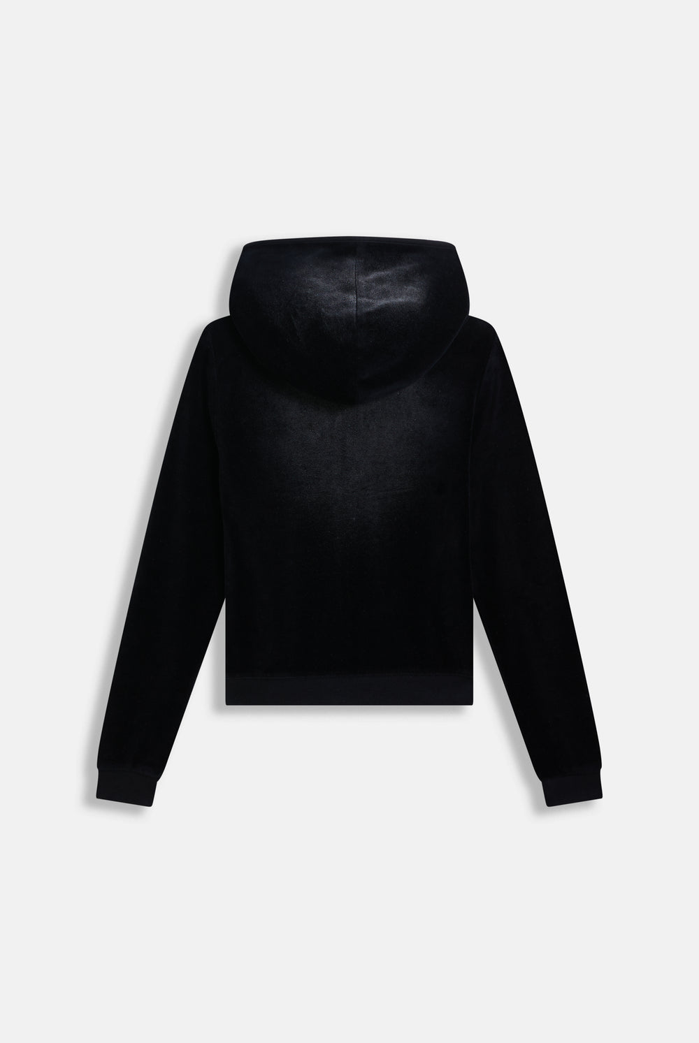 Displays the washed black cotton 'Juicy' branded velour heritage hoodie 