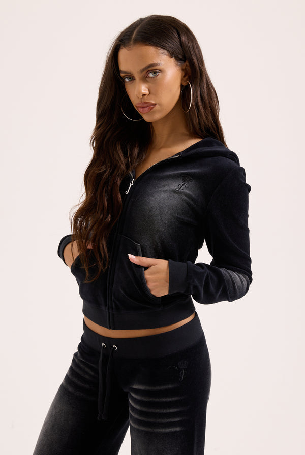 WASHED BLACK COTTON VELOUR HERITAGE HOODIE