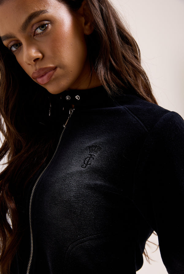 WASHED BLACK WASHED COTTON VELOUR MOTO JACKET