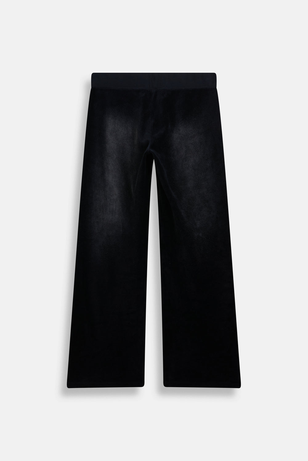Displays the washed black cotton 'Juicy' branded velour og straight low rise pants 