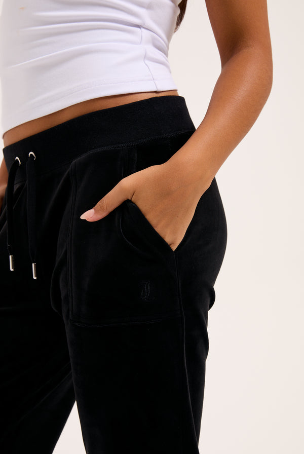 BLACK SLIM CUFFED CLASSIC VELOUR TRACK PANTS