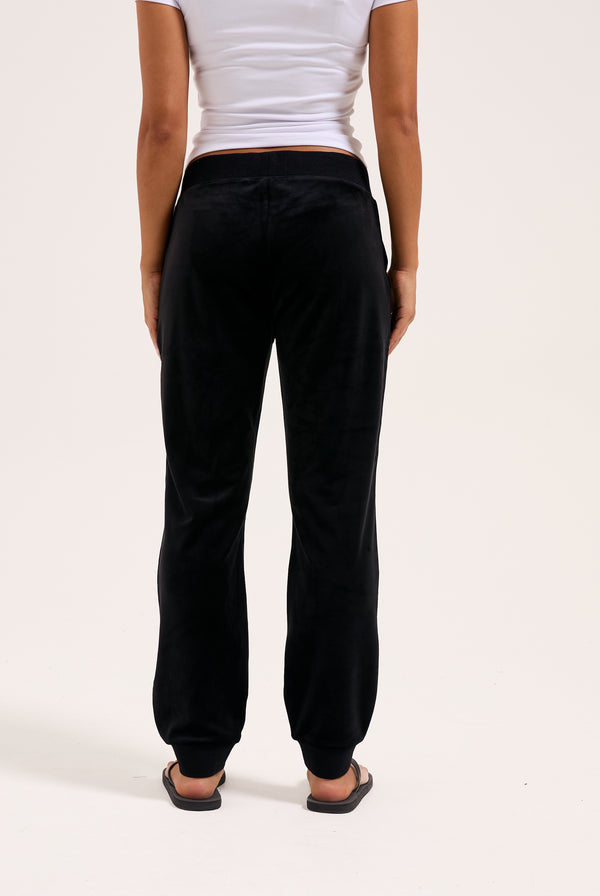 BLACK SLIM CUFFED CLASSIC VELOUR TRACK PANTS