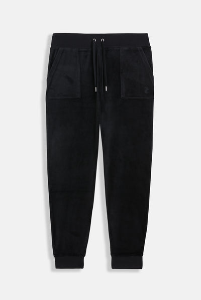 BLACK SLIM CUFFED CLASSIC VELOUR TRACK PANTS