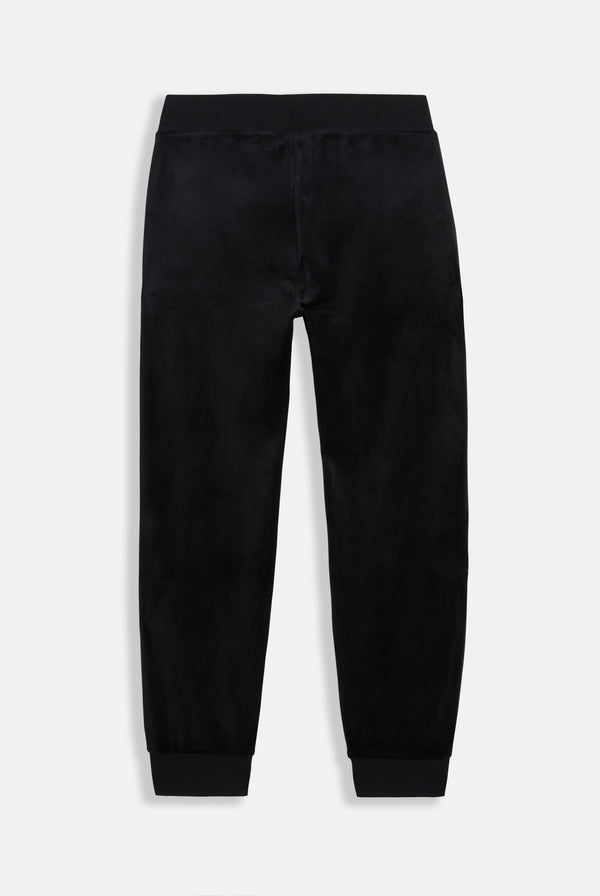 BLACK SLIM CUFFED CLASSIC VELOUR TRACK PANTS