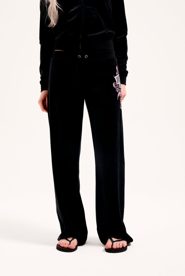 BLACK WRAP YOU UP STRAIGHT HERITAGE TRACK PANTS