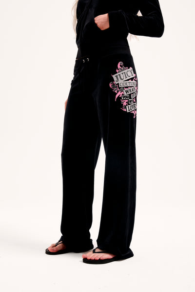 BLACK WRAP YOU UP STRAIGHT HERITAGE TRACK PANTS
