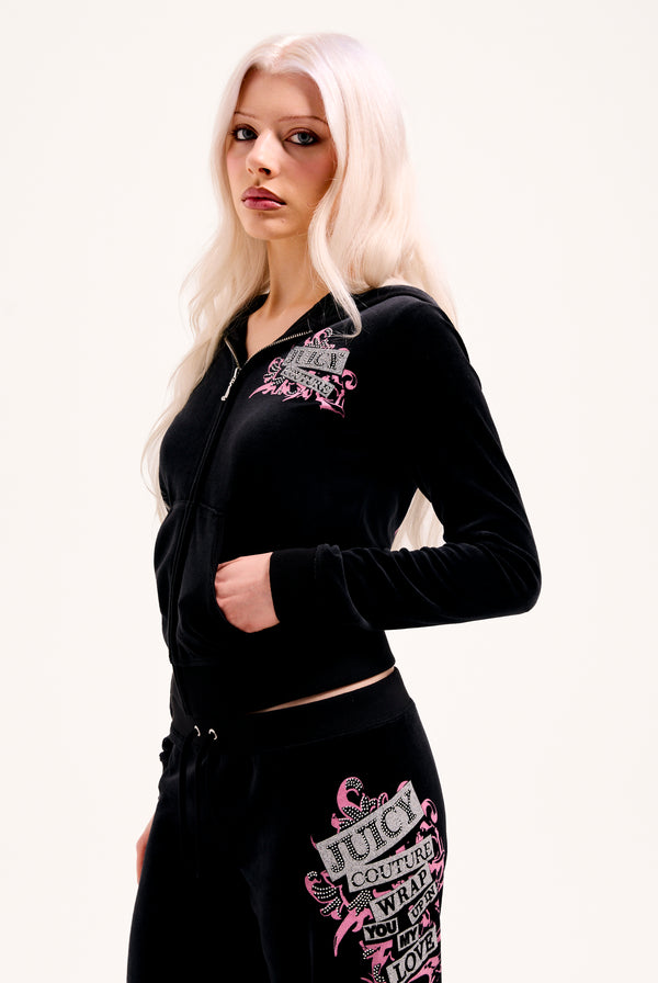 BLACK WRAP YOU UP JUICY COUTURE HERITAGE BAMBOO HOODIE