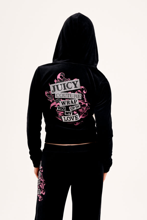 BLACK WRAP YOU UP JUICY COUTURE HERITAGE BAMBOO HOODIE