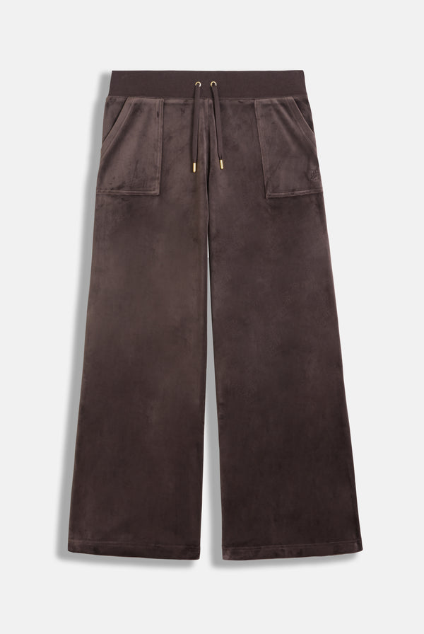 JAVA/ GOLD WIDE LEG CLASSIC VELOUR TRACK PANT