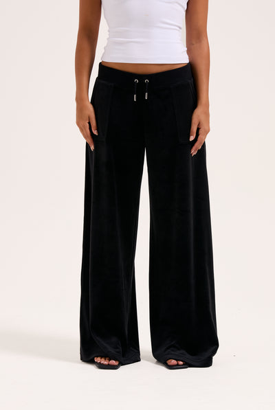 BLACK WIDE LEG CLASSIC VELOUR TRACK PANT