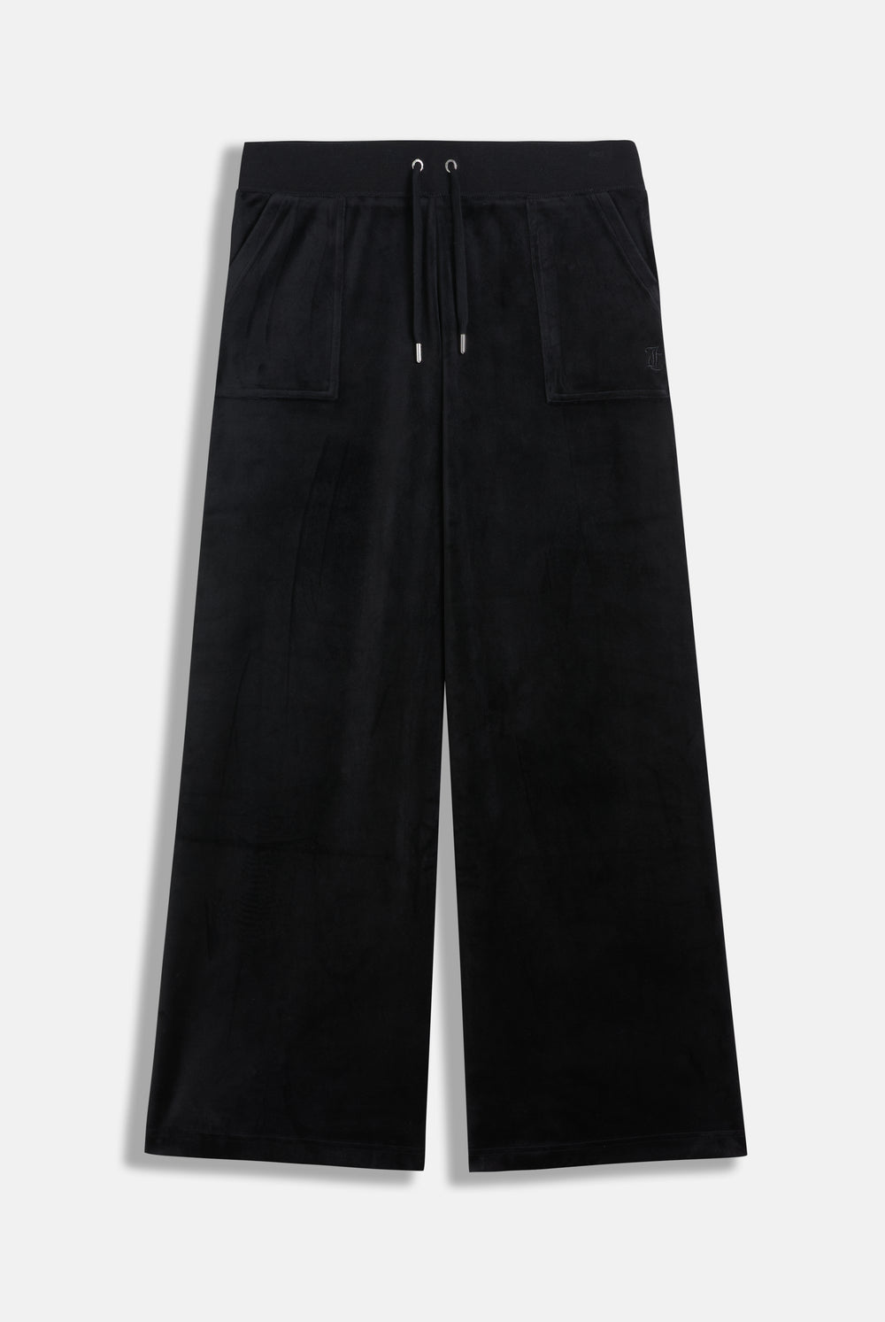 Display the Black 'Juicy' branded wide leg classic velour track pant 