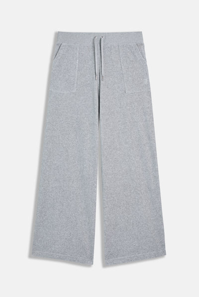 SILVER MARL WIDE LEG COTTON VELOUR TRACK PANT