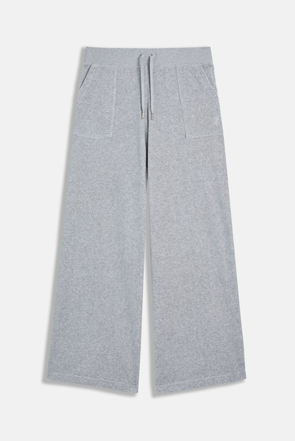 SILVER MARL WIDE LEG COTTON VELOUR TRACK PANT