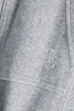 Displays the silver marl wide leg 'Juicy' branded cotton velour track pant featuring the juicy logo