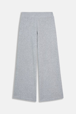 Displays the silver marl wide leg 'Juicy' branded cotton velour track pant