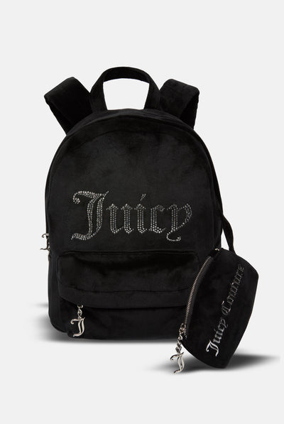 BLACK DIAMANTE VELOUR BACKPACK