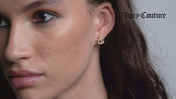 Displaysa model wearing the 'Juicy' Gold Tone Crystal Icon Crown Stud Earrings