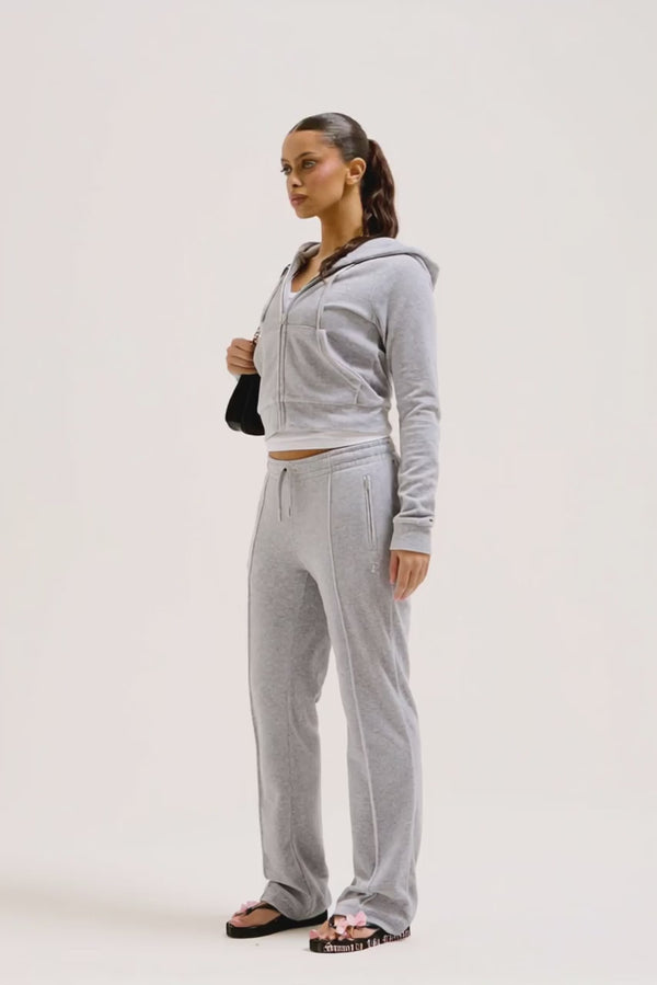 SILVER MARL DIAMANTÉ VELOUR ZIP-THROUGH HOODIE - AI generated video - AI Generated