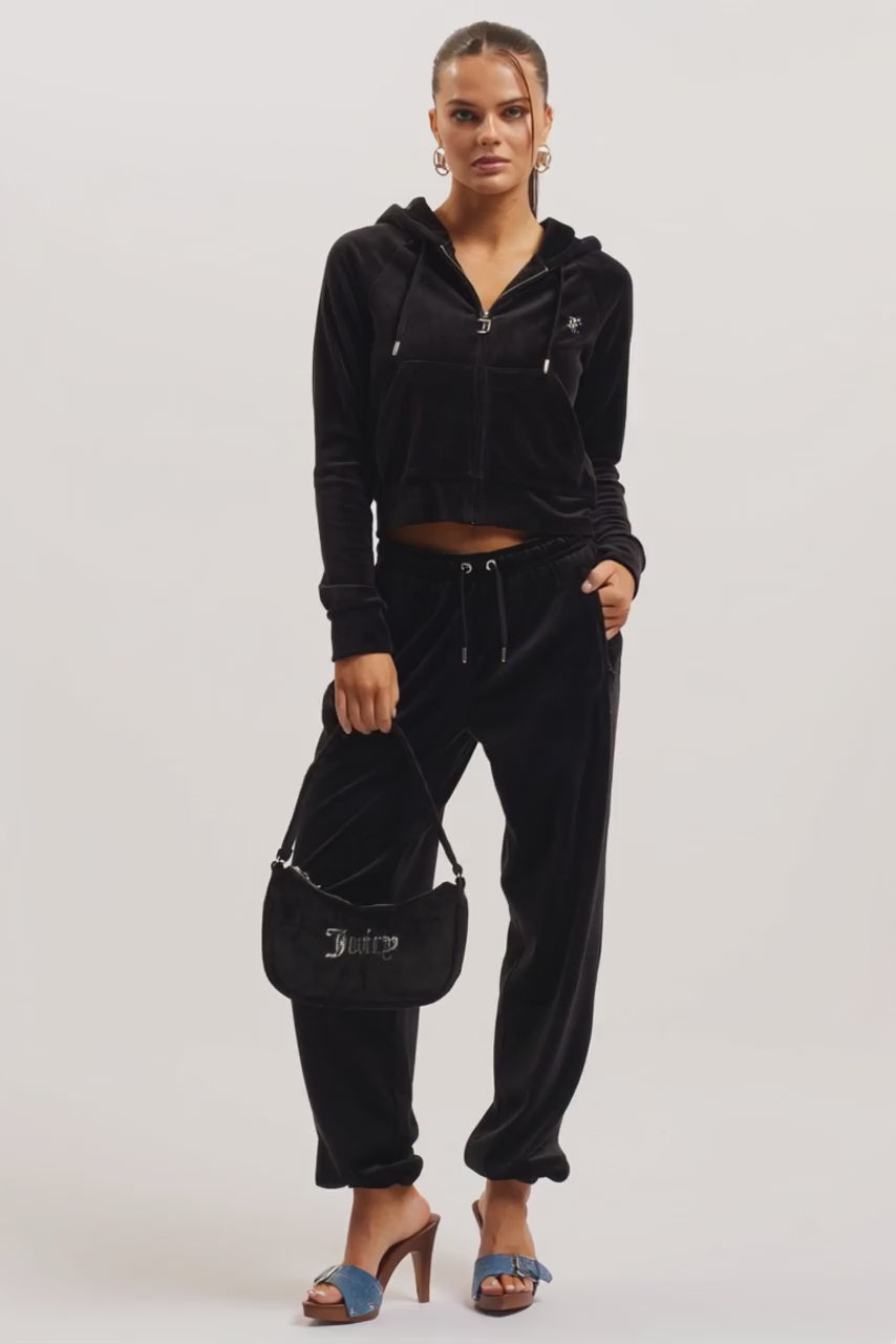 BLACK DIAMANTÉ VELOUR ZIP-THROUGH HOODIE - AI generated video - AI Generated