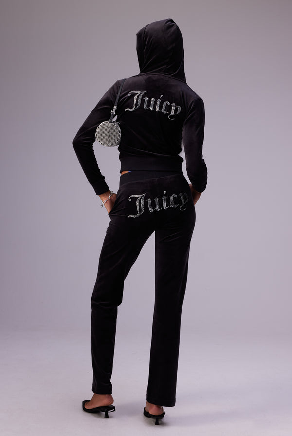 BLACK CLASSIC VELOUR DIAMANTE ROBERTSON HOODIE – Juicy Couture UK