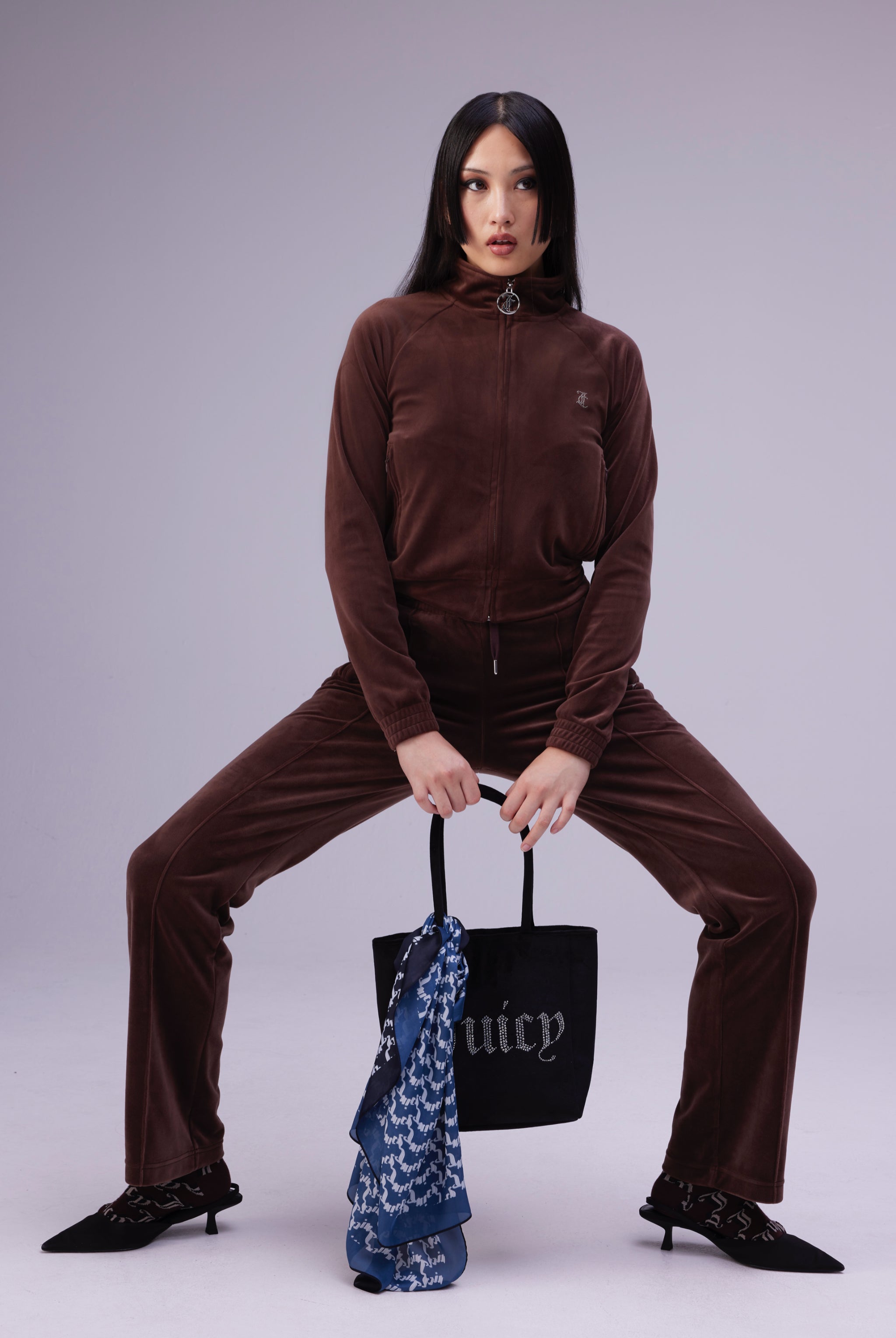 BITTER CHOCOLATE VELOUR DIAMANTE TRACKSUIT BOTTOM Juicy Couture UK